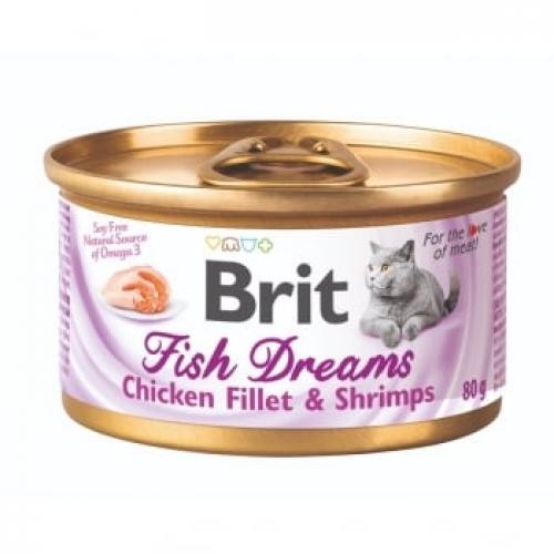 BRIT Fish Dreams - Pui si Creveti - conserva hrana umeda pisici - (in suc propriu) - 80g - Ingrijire pisici -