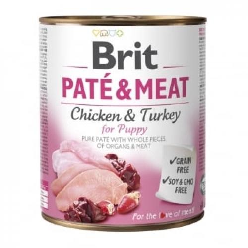 BRIT Pate & Meat Puppy - Pui si Curcan - conserva hrana umeda fara cereale caini junior - (pate cu bucati de carne) - 800g - Produse pentru caini -