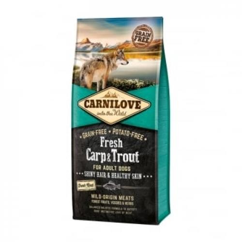 CARNILOVE Fresh Hair & Skin S-XL - Crap si Pastrav - hrana uscata fara cereale caini - piele si blana - 12kg - Produse pentru caini -