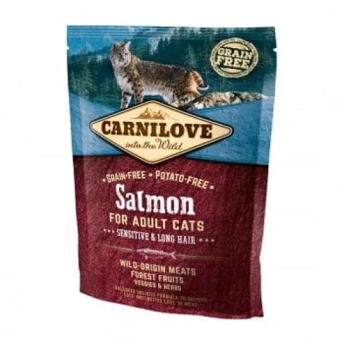 CARNILOVE Sensitive & Long Hair - Somon - hrana uscata fara cereale pisici - sensibilitati digestive - piele si blana - 400g - Ingrijire pisici -