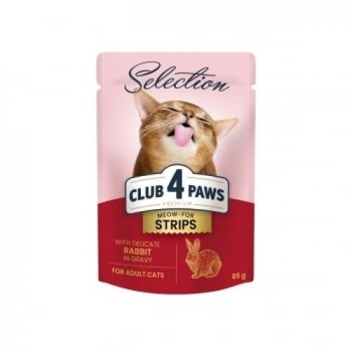 CLUB 4 PAWS Premium Selection Stripsuri - Iepure - plic hrana umeda pisici - (in sos) - 85g - Ingrijire pisici -