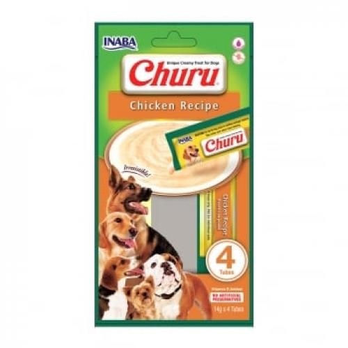 INABA Churu Dog - Pui - recompense lichide monoproteice fara cereale caini - topping cremos - 14g x 4 - Produse pentru caini -