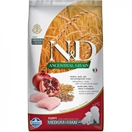 N&D Ancestral Grain Dog Puppy Med&Maxi cu Pui - Ovaz si Rodie - 12 kg - Produse pentru caini -