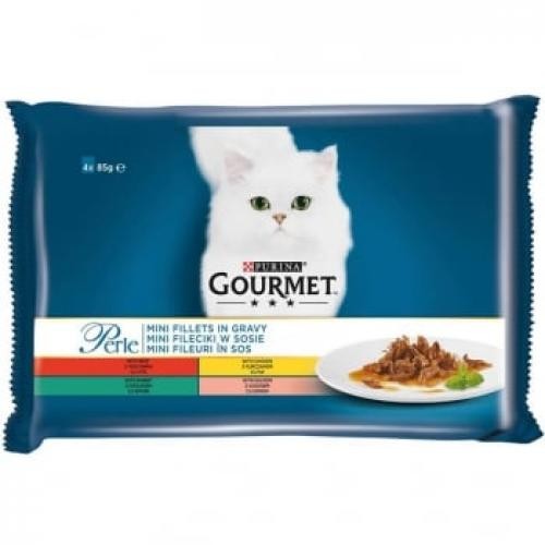 PURINA Gourmet Perle - 4 arome (Vitel - Pui - Iepure cu Legume - Miel cu Legume) - pachet mixt - plic hrana umeda pisici - (in sos) - 85g x 4 - Ingrijire pisici -