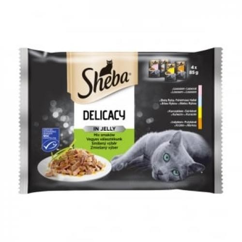 SHEBA Delicacy - Selectii de Carne si Peste - 4 arome - pachet mixt - plic hrana umeda pisici - (in aspic) - 85g x 4 - Ingrijire pisici -