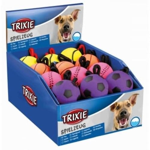 Trixie - jucarie minge plutitoare cu sfoara caini - cauciuc - 6 x 30cm - multicolor - Produse pentru caini - Jucarii pentru caini