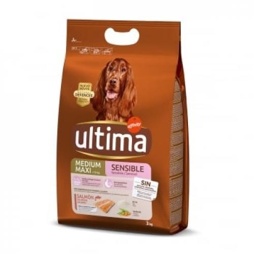 ULTIMA Dog Medium & Maxi Adult Sensitive - Somon - hrana uscata caini - confort digestiv - 3kg - Produse pentru caini -