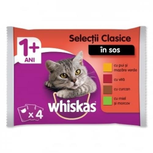 WHISKAS Selectii Clasice - 4 arome - pachet mixt - plic hrana umeda pisici - (in sos) - 100g x 4 - Ingrijire pisici -